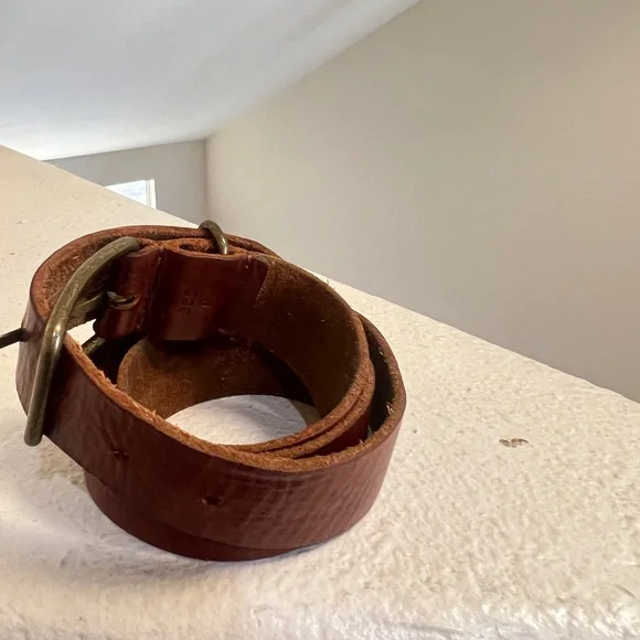 UnisoBDG‎ Chestnut Leather Belt with Brass Buckle western boho medium - Picture 6 of 11